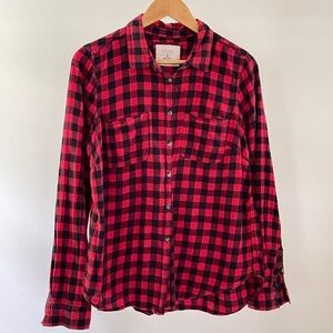 Red and Black Plaid Button-Up Shirt